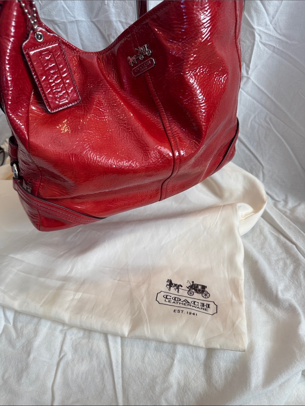 Coach Red Patent Leather Shoulder Hobo - Picture 9 of 9